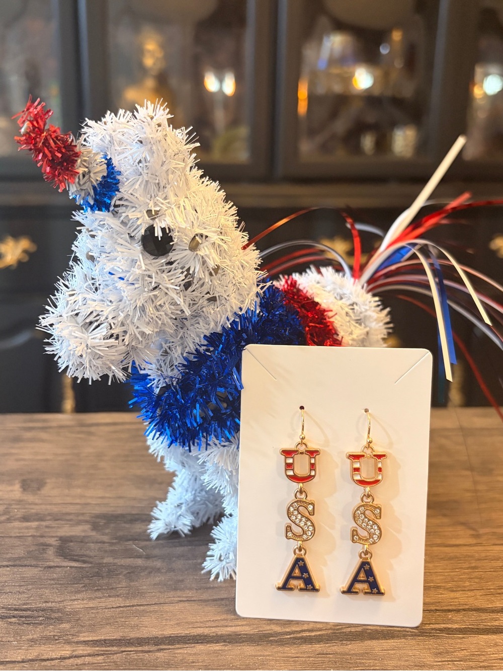Patriotic USA Letter Drop Earrings - Red, White & Blue